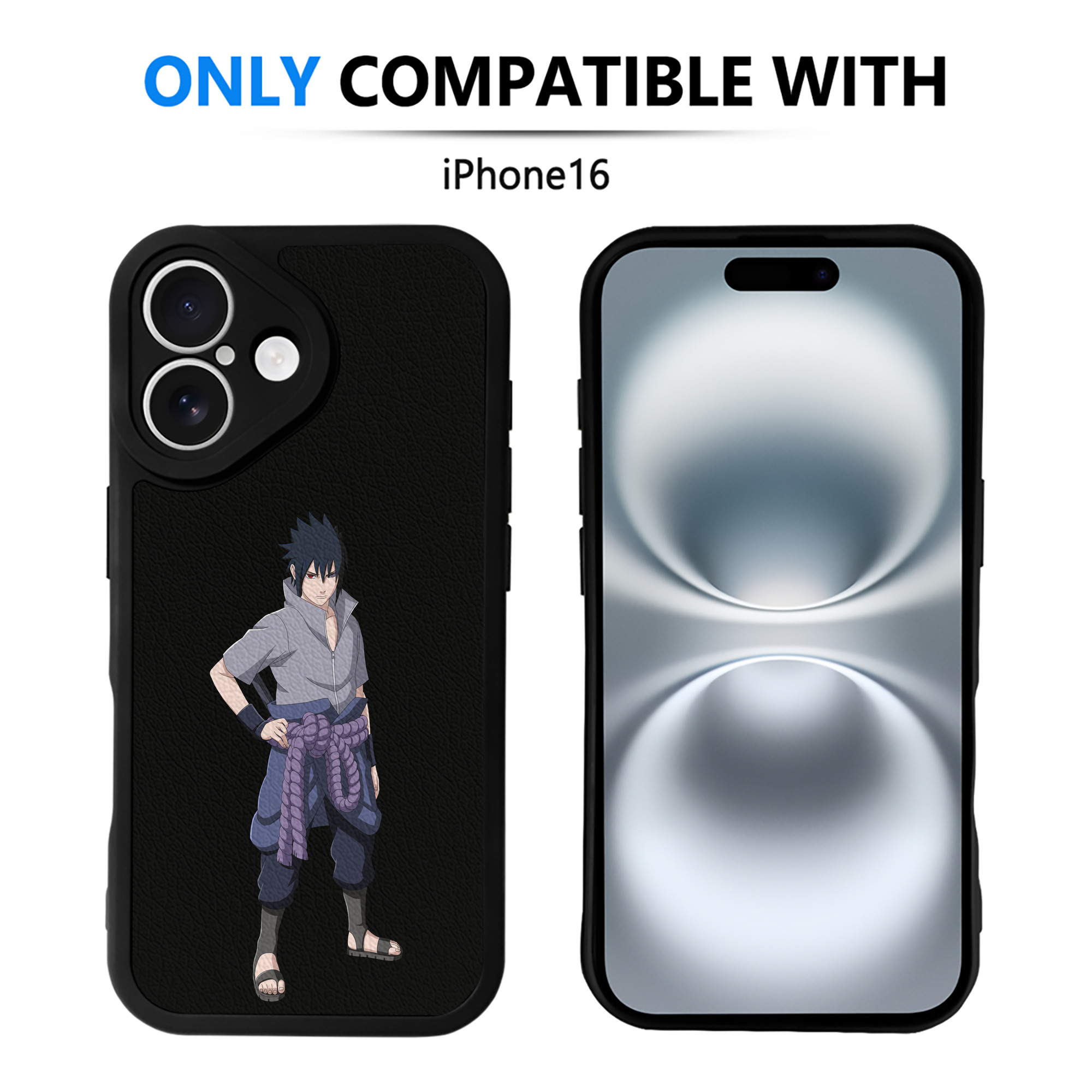 （画像用） NARUTO -ナルト- うちは サスケ Uchiha Sasuke 【iPhone 16シリーズ対応】シリコンスマホケース（レザー調） 材質：シリコン